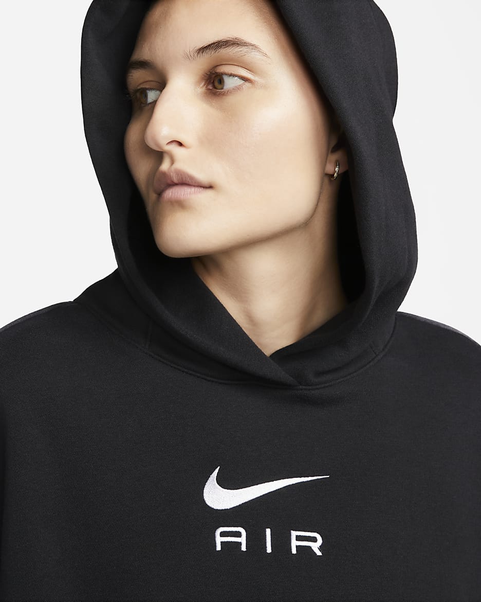 Sweat à capuche en tissu Fleece Nike Air pour Femme - Noir/Noir/Blanc