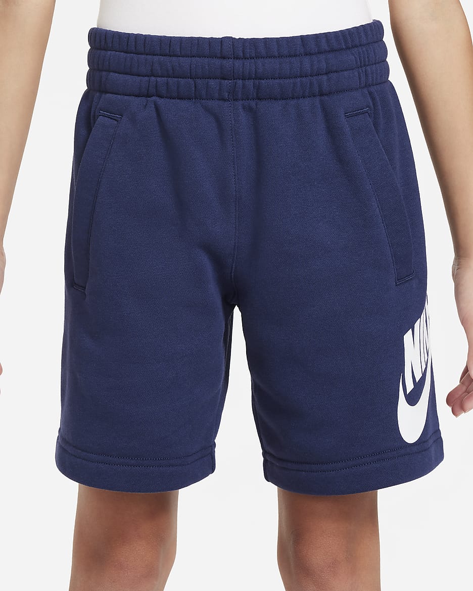 Shorts de French Terry para niños talla grande Nike Sportswear Club Fleece - Azul marino medianoche/Blanco