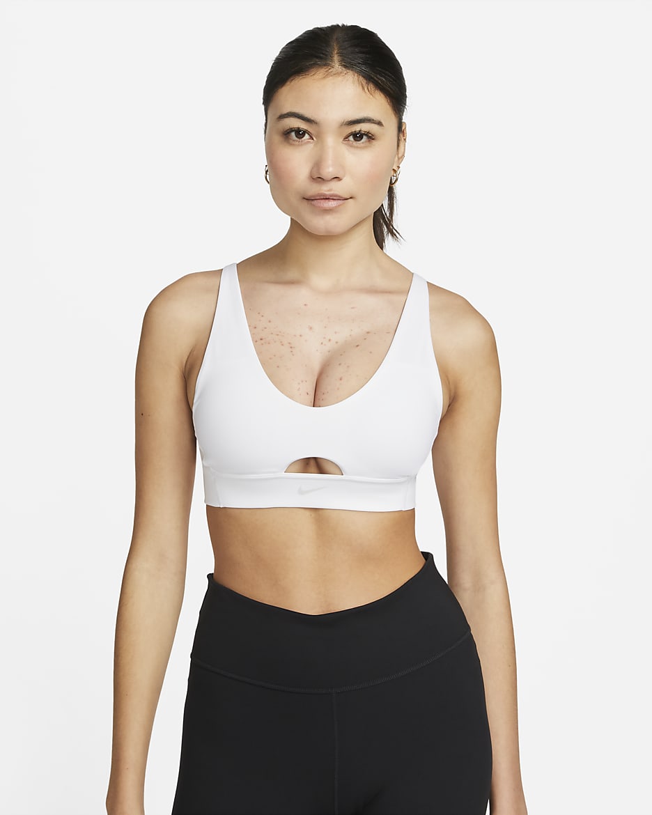 Nike Indy Plunge Cutout 女款中度支撐型襯墊運動內衣 - 白色/Photon Dust