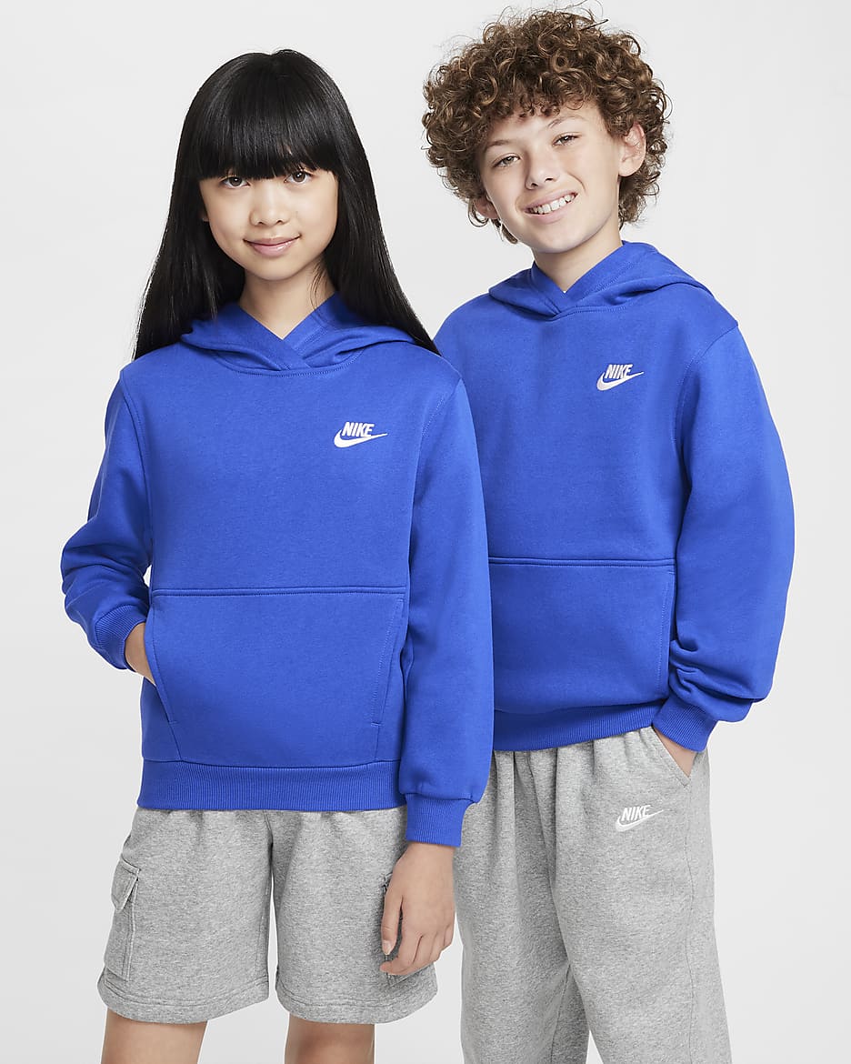 Nike Sportswear Club Fleece Older Kids' Pullover Hoodie - Game Royal/White