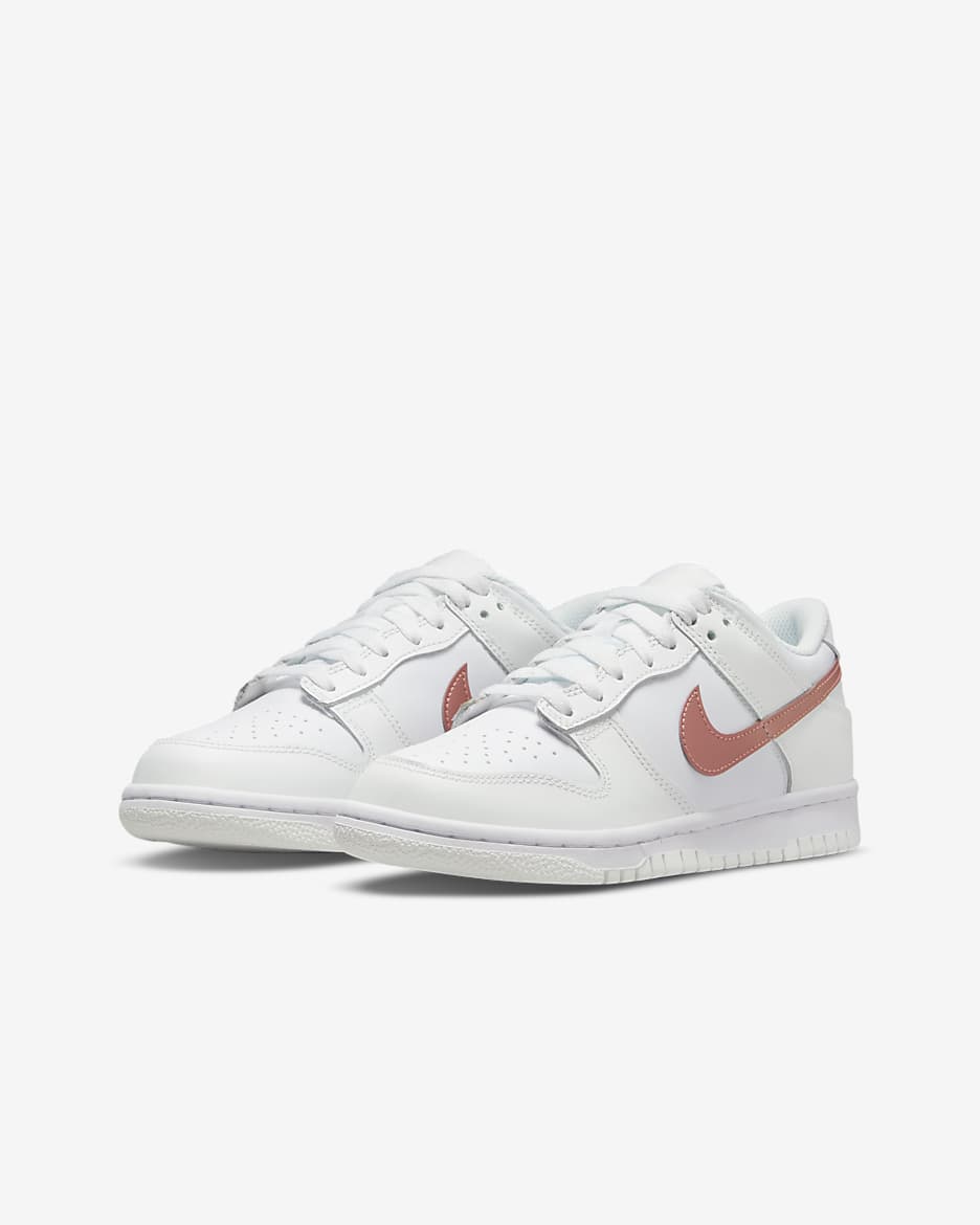 Nike Dunk Low Older Kids' Shoes - White/Summit White/Metallic Red Bronze