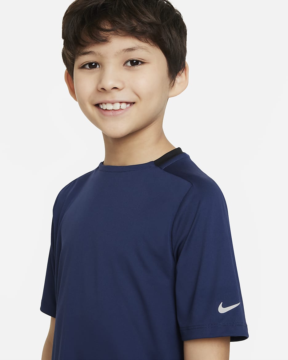 Playera de entrenamiento Dri-FIT para niño talla grande Nike Multi - Azul marino medianoche/Negro