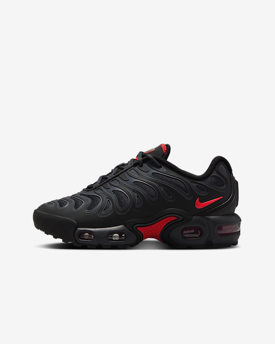 Tenis para niños grandes Nike Air Max Plus Drift - Negro/Gris humo oscuro/Rojo universitario