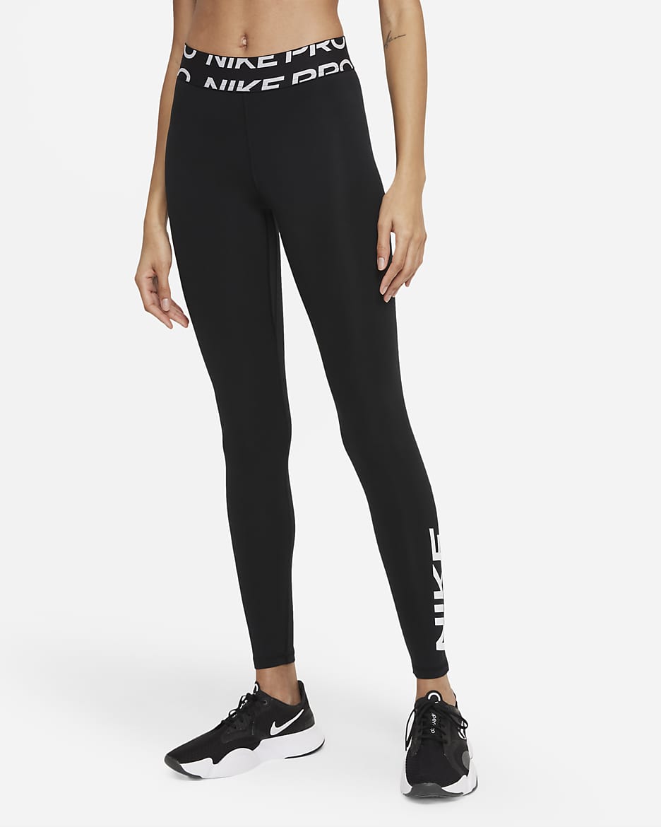 Leggings con gráfico de tiro medio para mujer Nike Pro - Negro/Blanco