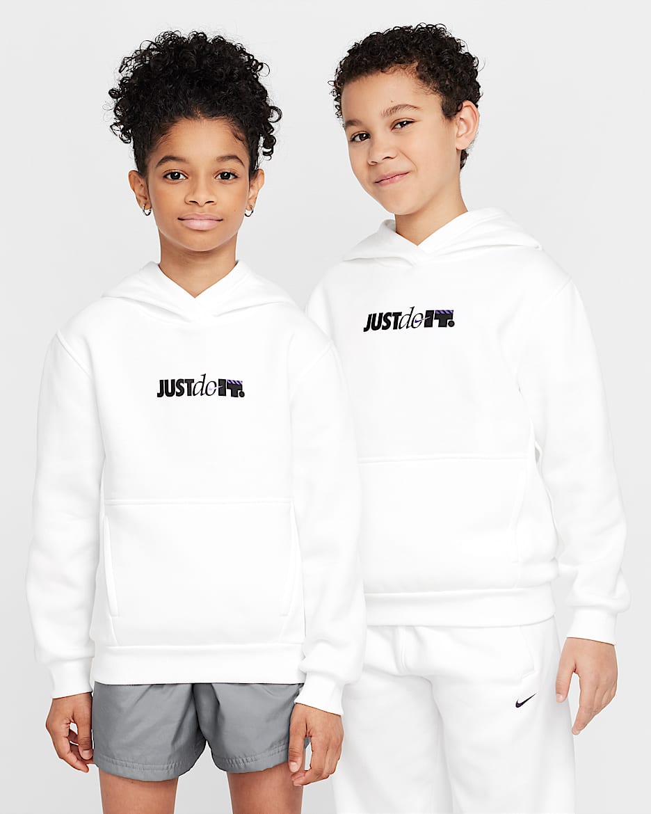Nike Sportswear Club Fleece Big Kids' Hoodie - White/Black
