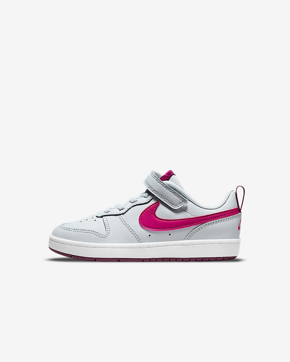 Calzado para niños de preescolar Nike Court Borough Low 2 - Platino puro/Sangría/Rosa óptimo