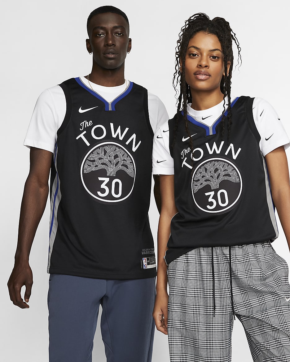 Stephen Curry Warriors – City Edition Nike NBA Swingman Trikot - Schwarz/Dark Steel Grey/Rush Blue