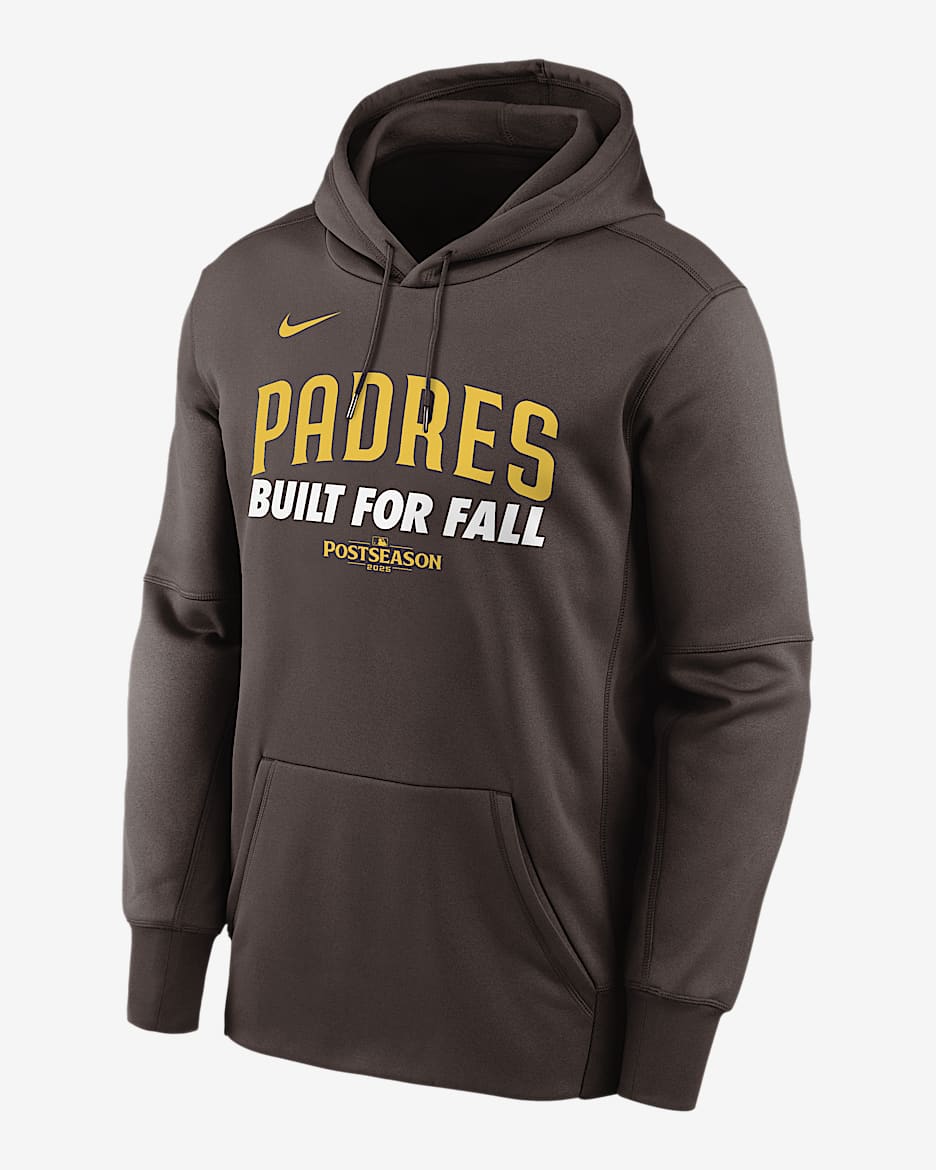 San Diego Padres 2025 Postseason Authentic Collection Men’s Nike Therma MLB Pullover Hoodie - Brown