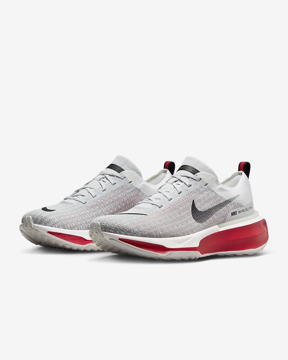 Tenis de correr en pavimento para hombre Nike Invincible 3 - Blanco/Rojo pasión/Gris cemento/Negro