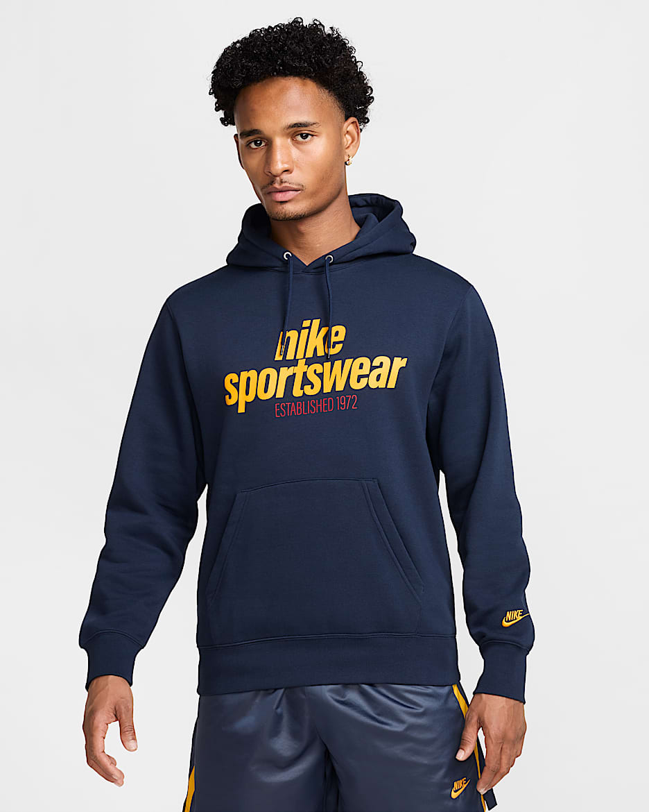 Sudadera con gorro sin cierre de tejido Fleece para hombre Nike Club - Obsidiana/Obsidiana/Oro universitario