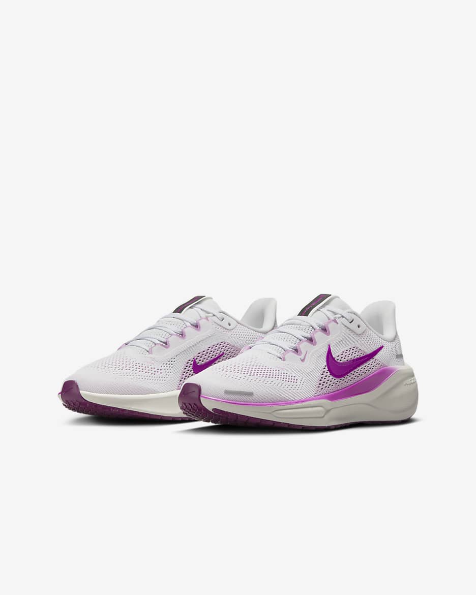 Nike Pegasus 41 Big Kids' Road Running Shoes - White/Black/Beyond Pink/Hyper Violet