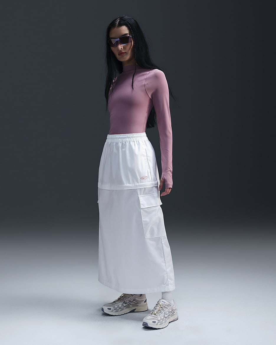 Nike Sportswear 女款中腰梭織工裝中長裙 - Summit White/Pink Glaze