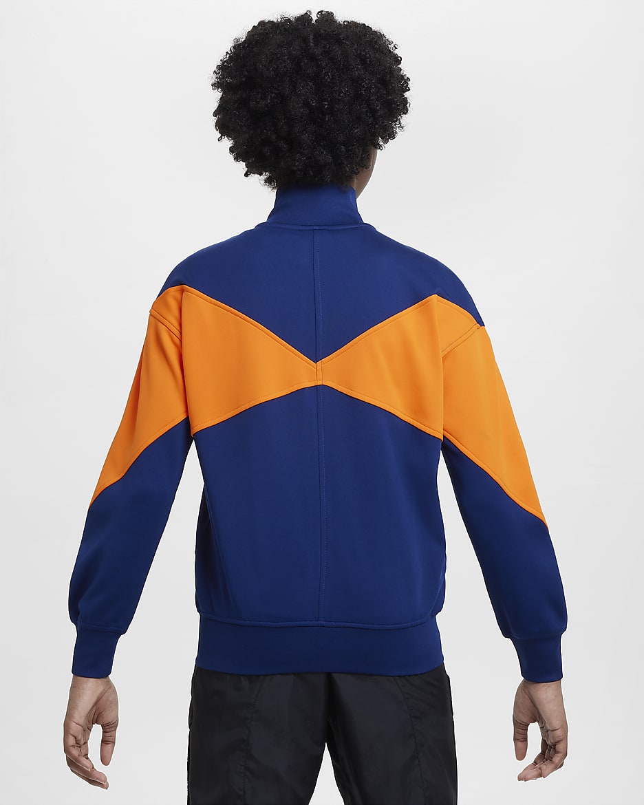 Netherlands Academy Pro Older Kids' Knit Football Jacket - Blue Void/Safety Orange/White