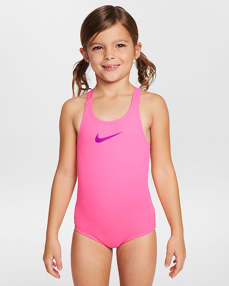 Traje de baño de una sola pieza con espalda deportiva para niña talla grande Nike Essential - Hiperrosa/Morado vivo