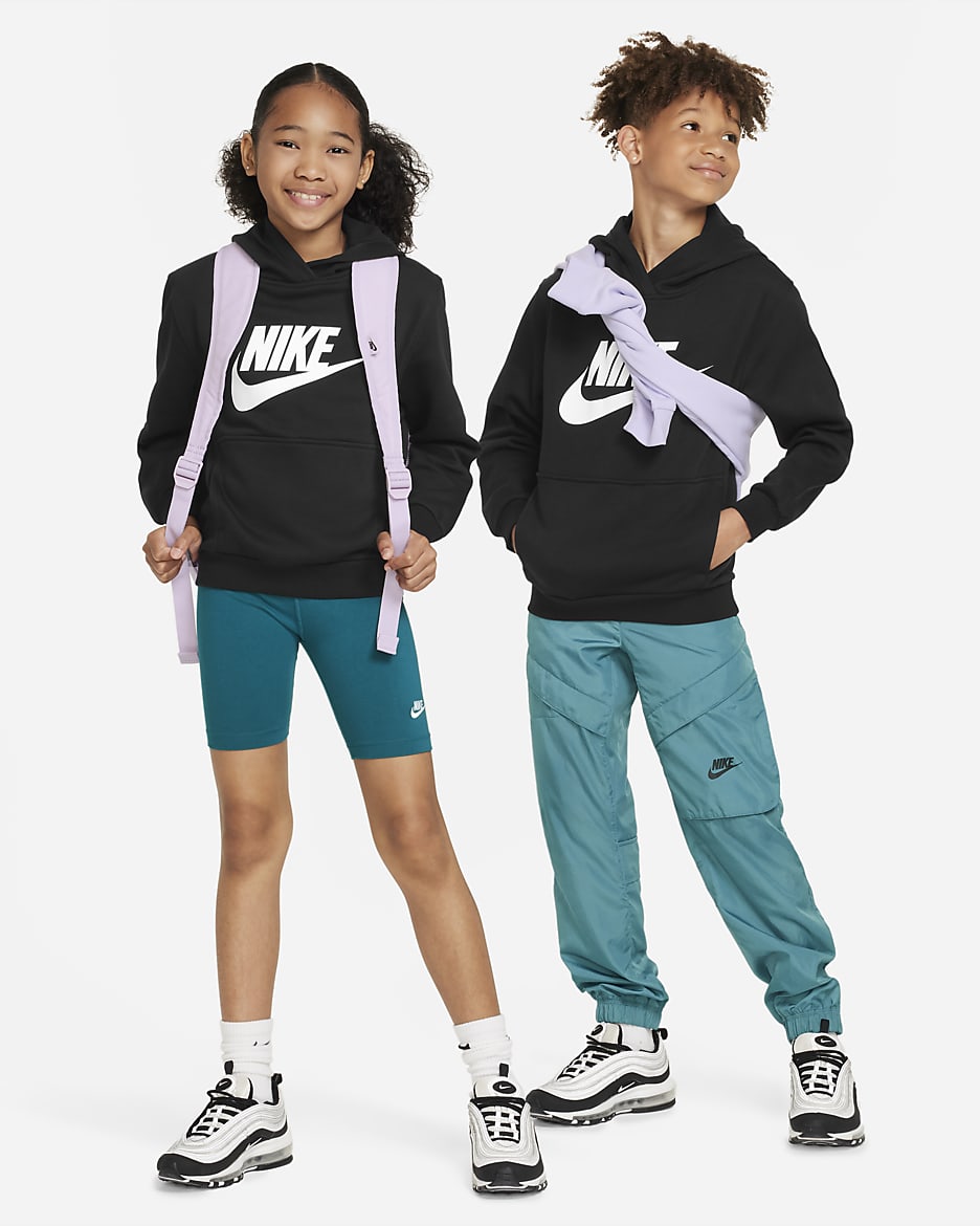 Sudadera con gorro para niños talla grande Nike Sportswear Club Fleece - Negro/Blanco