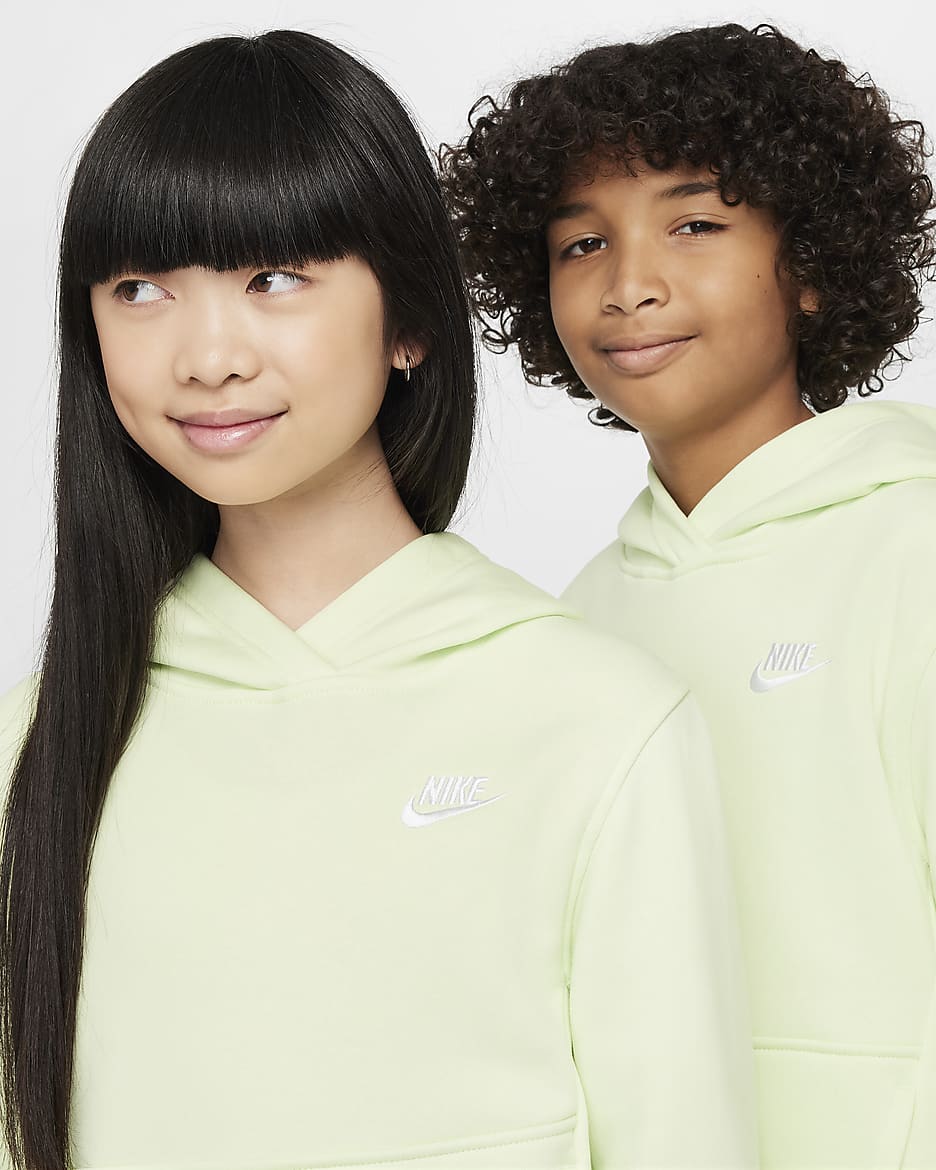 Nike Sportswear Club Fleece Older Kids' Pullover Hoodie - Lime Ice/White