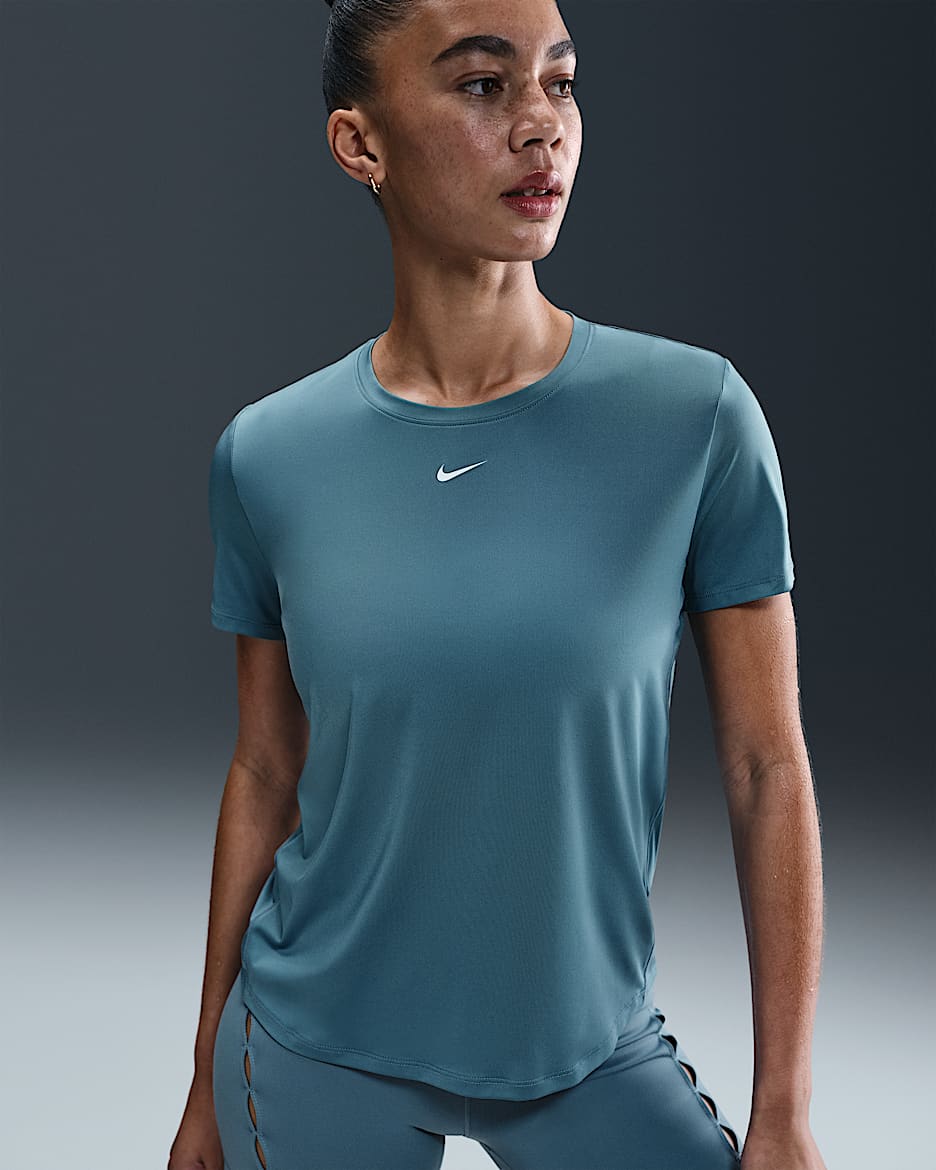 Haut à manches courtes Dri-FIT Nike One Classic pour femme - Smokey Blue/Blanc