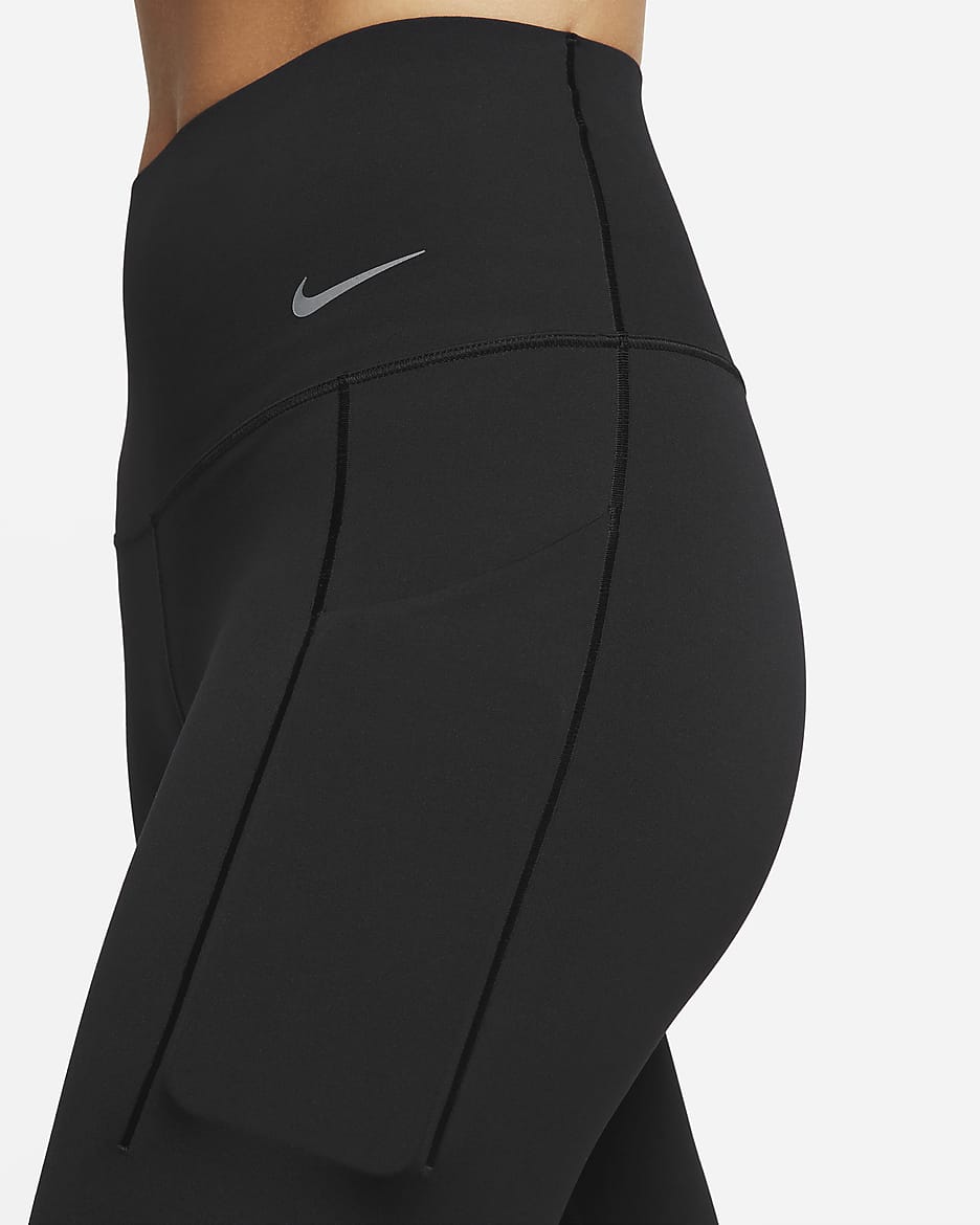 Leggings de largo completo y tiro alto de media sujeción con bolsillos para mujer Nike Universa - Negro/Negro