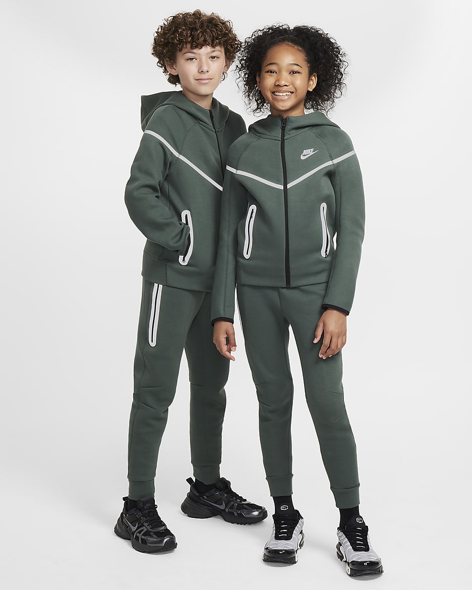 Nike Sportswear Tech Fleece reflecterende hoodie met rits over de hele lengte voor jongens - Vintage Green