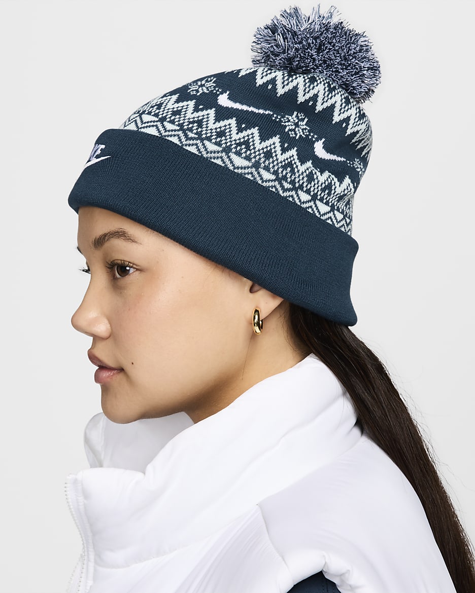 Nike Peak Beanie - Armoury Navy/White/Glacier Blue/White