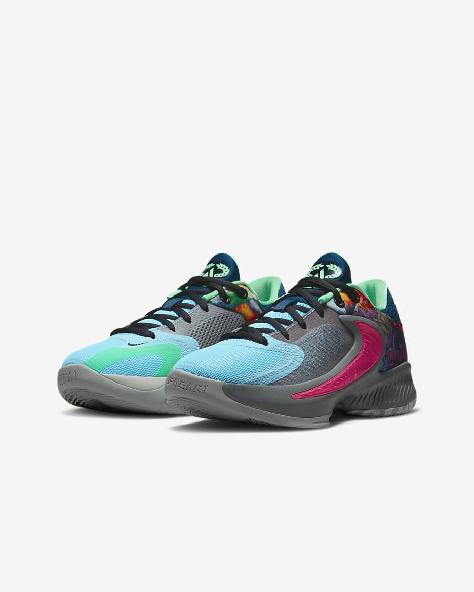 Freak 4 SE Older Kids' Basketball Shoes - Smoke Grey/Particle Grey/Green Glow/Pinksicle