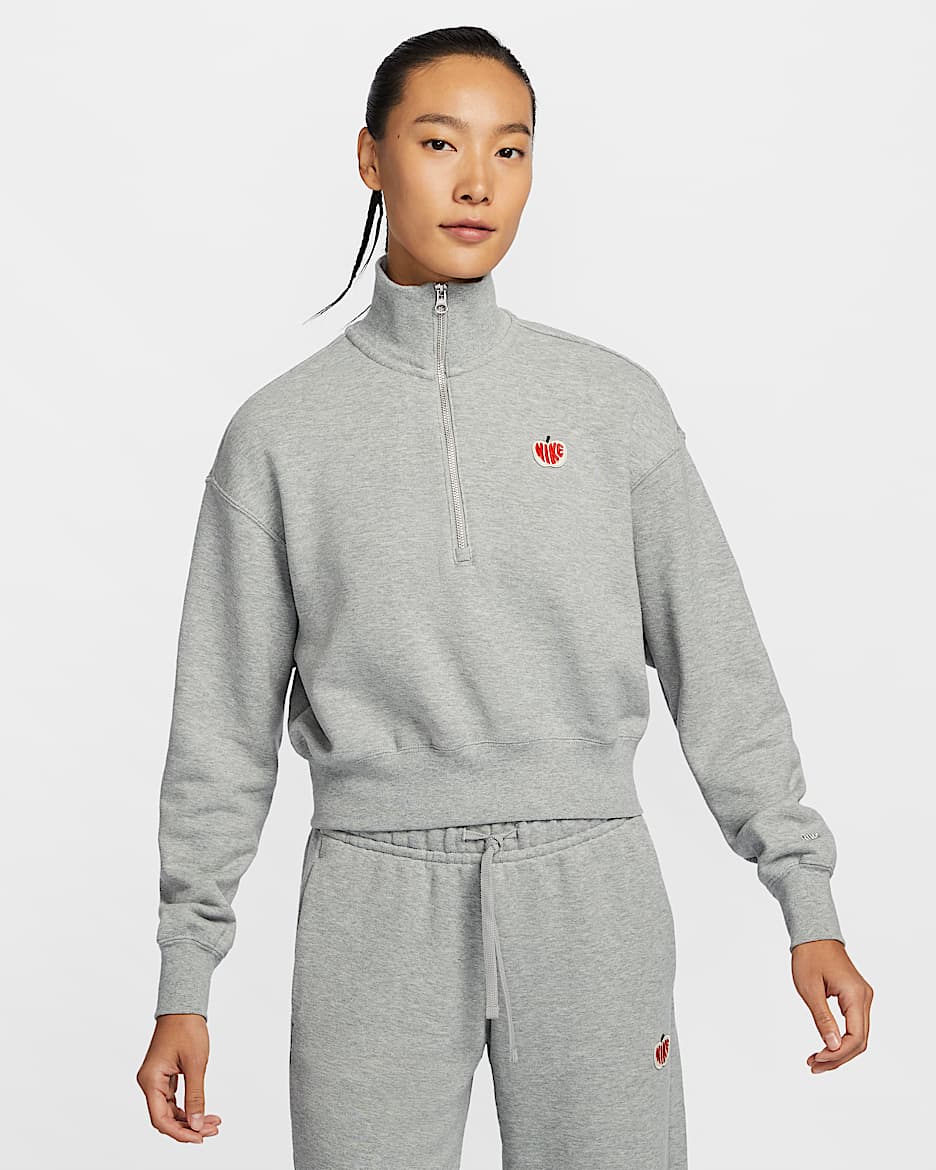 เสื้อวอร์มเอวลอยซิปครึ่งตัวผู้หญิง Nike Sportswear Phoenix Fleece - Dark Grey Heather