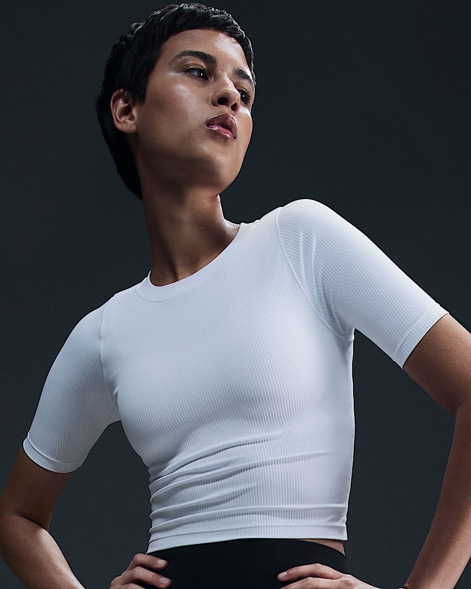 Nike Zenvy Rib Women's Dri-FIT Short-Sleeve Top - White