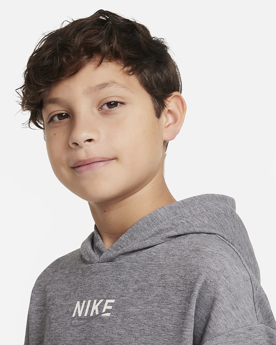 Sudadera con gorro sin cierre de entrenamiento para niños talla grande Nike Dri-FIT Performance Select - Negro/Jaspeado/Gris humo