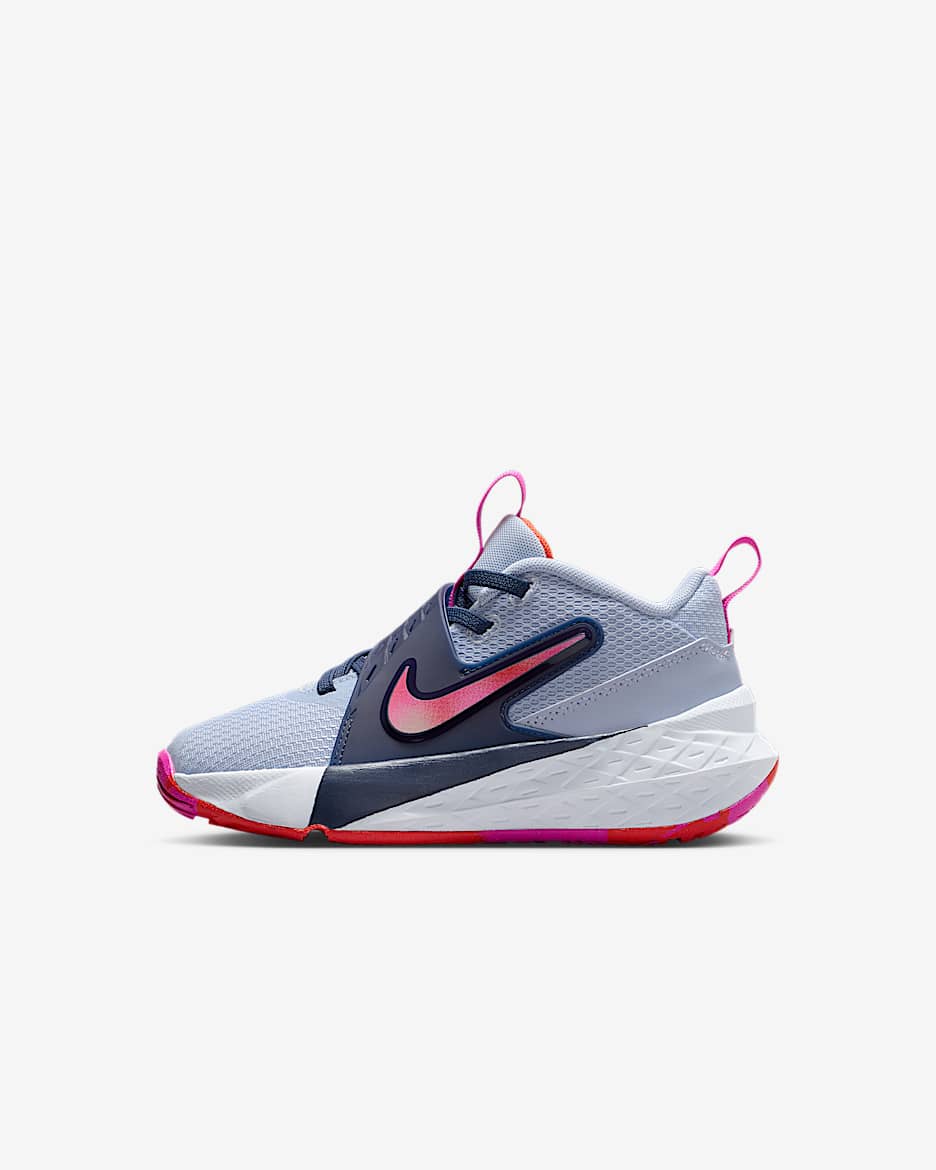 Nike Team Hustle D 12 Younger Kids' Shoes - Ghost/Midnight Navy/Picante Red/Fire Pink