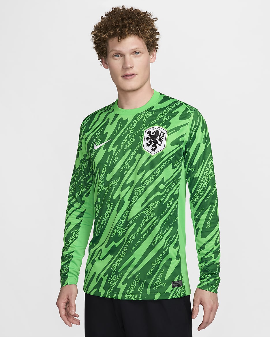 Equipació de porter Stadium Països Baixos (selecció masculina) 2024/25 Samarreta de futbol Replica Nike Dri-FIT - Home - Green Spark/Pine Green/Blanc