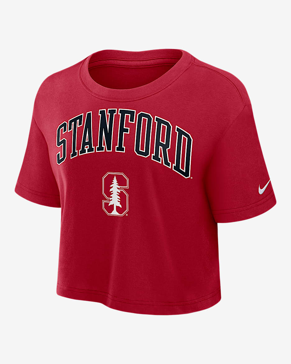 Stanford Athletic Prep Arch Women's Nike Dri-FIT College Cropped T-Shirt - Crimson