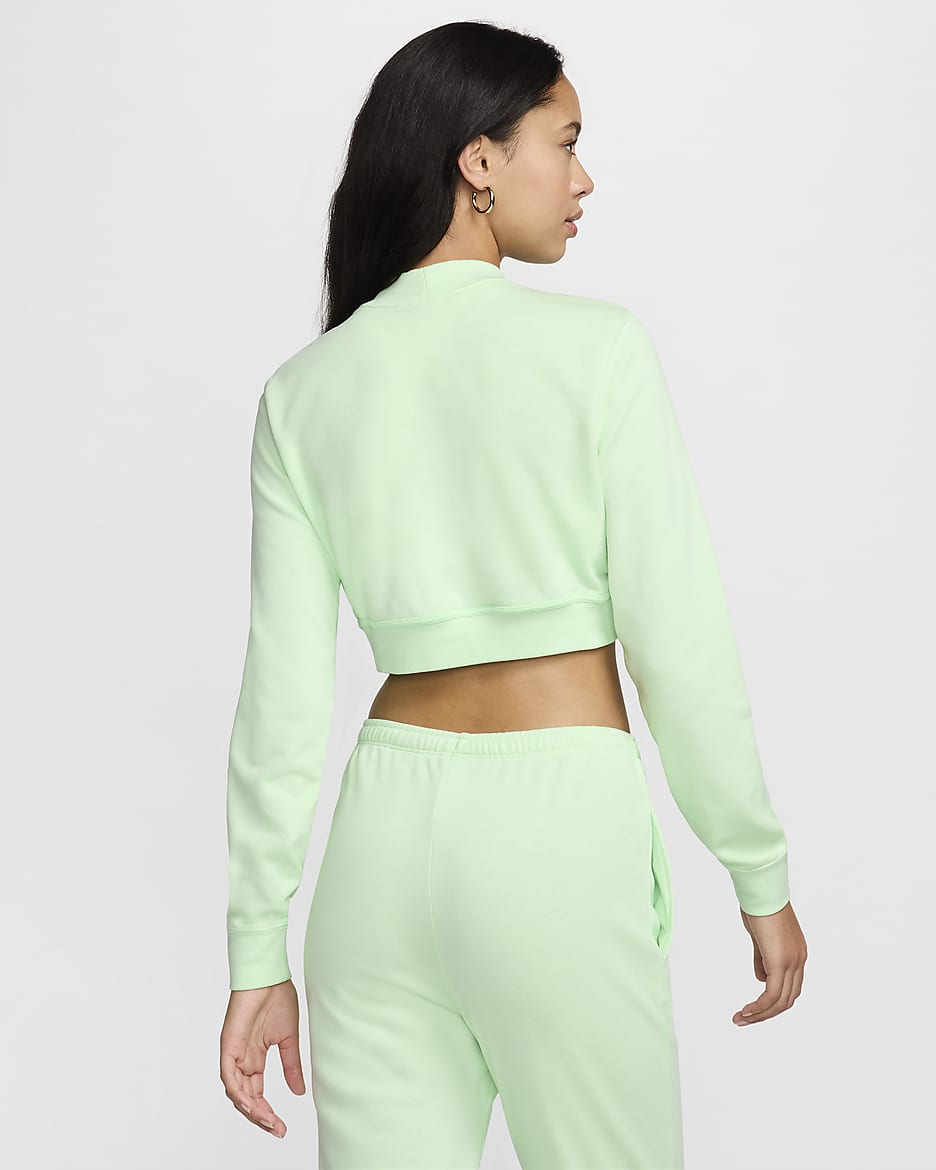 Haut court à col ras-du-cou en molleton Nike Sportswear Chill Terry pour femme - Vapor Green/Sail