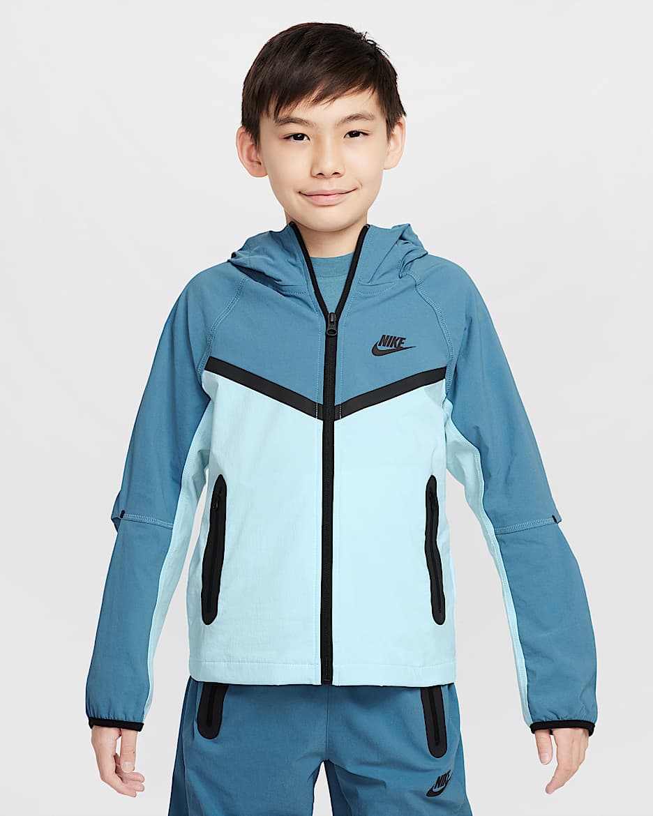 Nike Tech geweven jongensjack - Glacier Blue/Smokey Blue/Zwart