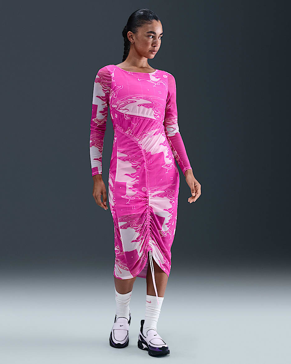 Vestido midi de malla para mujer Serena Williams Design Crew - Espuma rosa/Rosa alegre/Espuma rosa