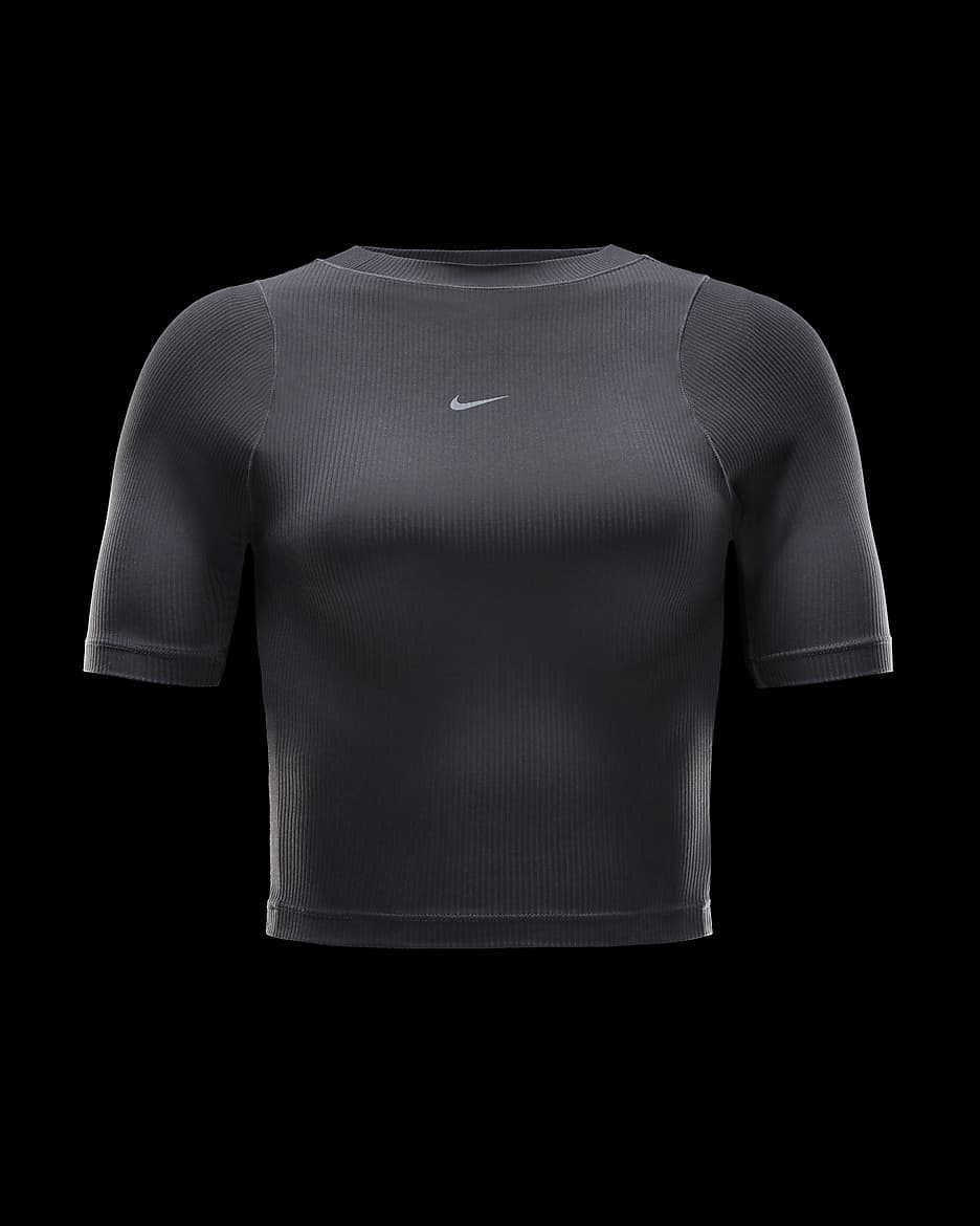 Kortärmad tröja Nike Zenvy Rib Dri-FIT för kvinnor - Svart