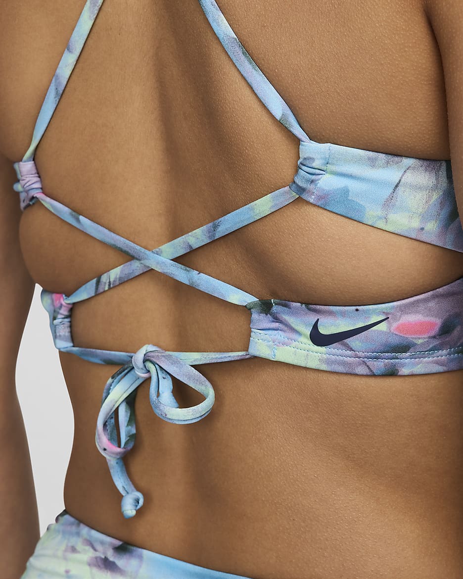 Top bikini con lacci Nike Swim – Donna - Aquarius Blue/Vapor Green/Bicoastal/Midnight Navy