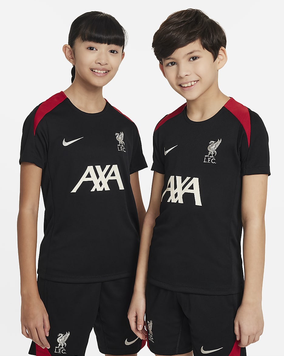 Liverpool F.C. Strike Older Kids' Nike Dri-FIT Football Short-Sleeve Knit Top - Black/Black/Gym Red/Light Orewood Brown