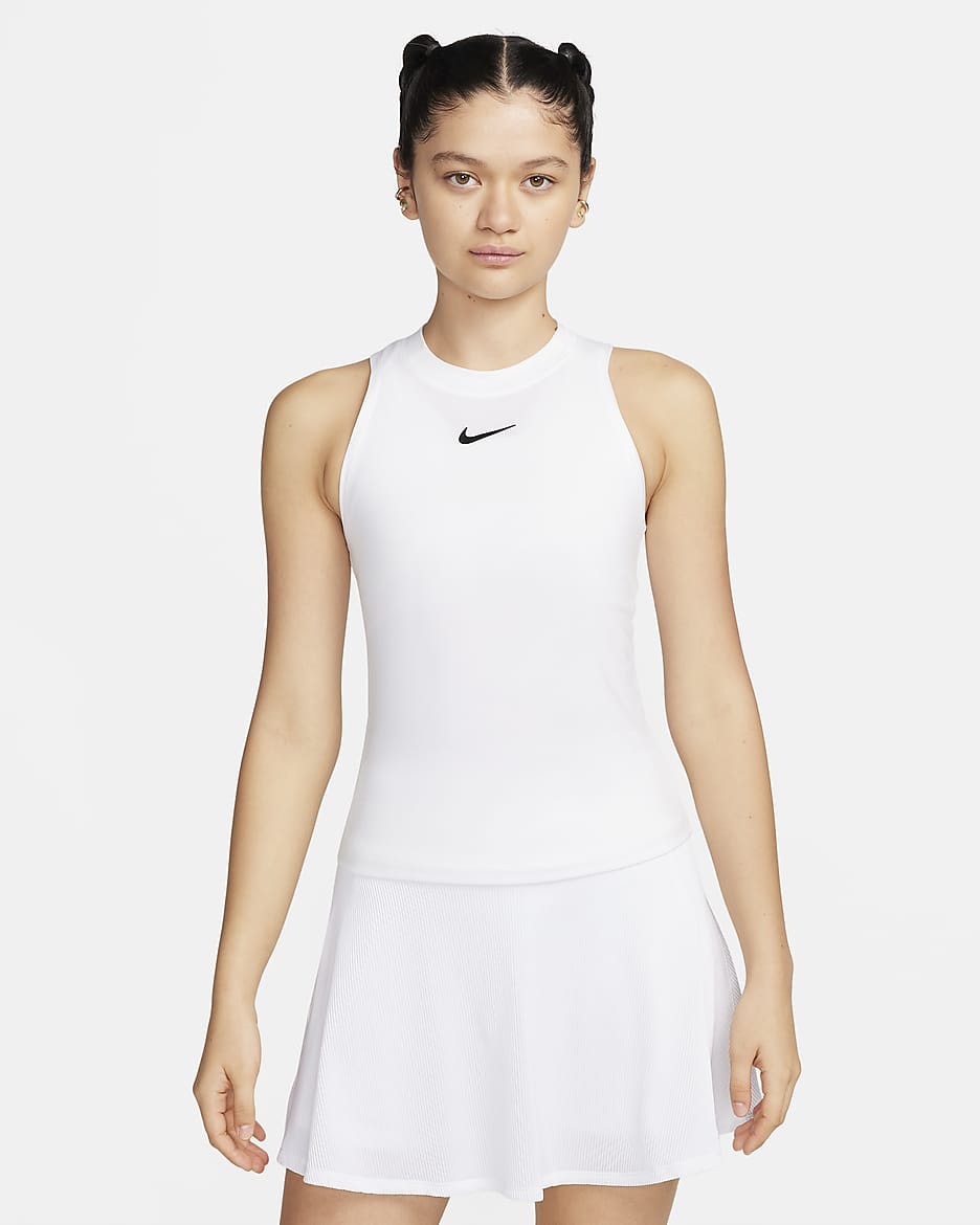 Camiseta de tirantes de tenis Dri-FIT para mujer NikeCourt Advantage - Blanco/Blanco/Negro