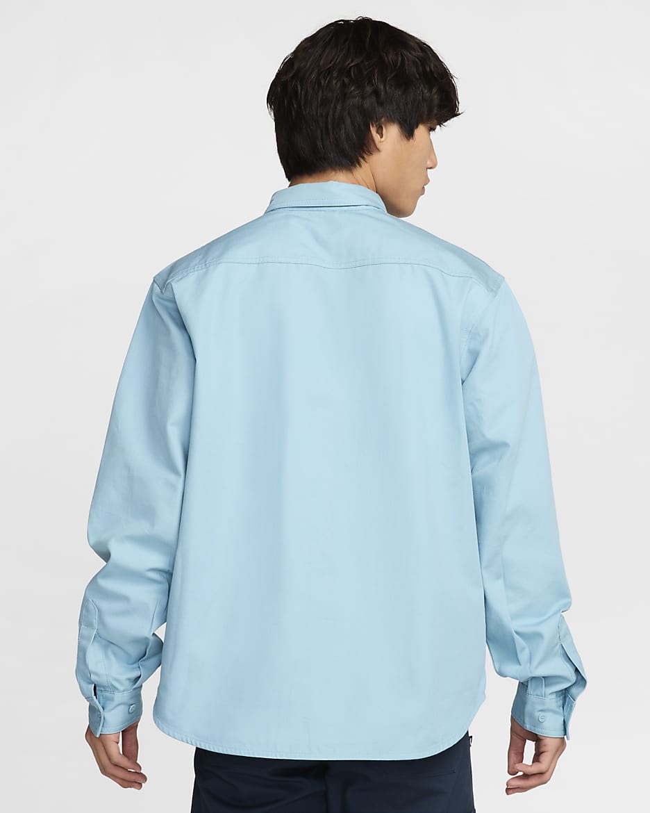 Nike SB Long-Sleeve Woven Skate Top - Denim Turquoise/White