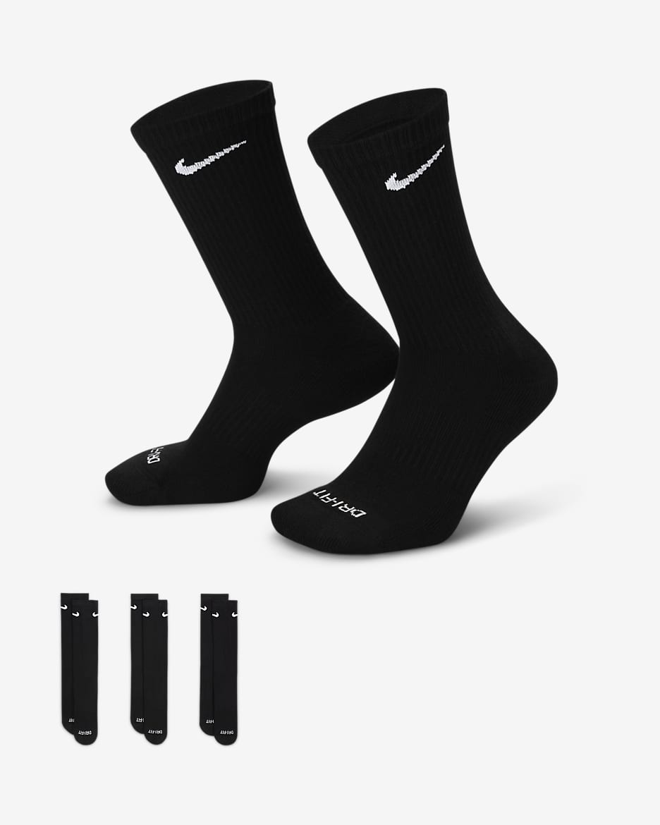 Nike Everyday Plus Cushioned Training Crew Socks (3 Pairs) - Black/White