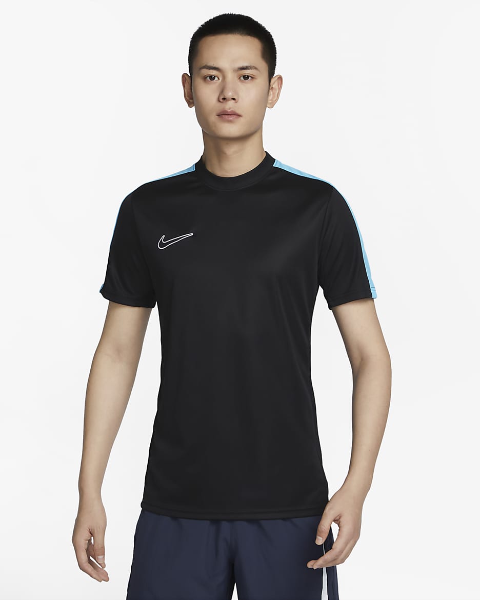 Nike Dri-FIT Academy 男款短袖足球上衣 - 黑色/Baltic Blue/白色
