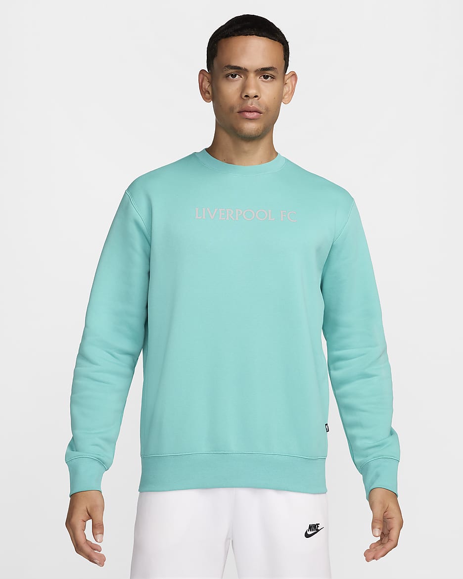 Sudadera de fútbol de cuello redondo Nike para hombre Liverpool FC Club - Azul verdoso lavado/Plata metalizado