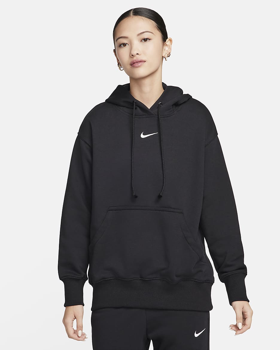 เสื้อมีฮู้ดผ้าเฟรนช์เทรีขนาดโอเวอร์ไซส์แบบสวมผู้หญิง Nike Sportswear Phoenix Fleece - ดำ/Sail