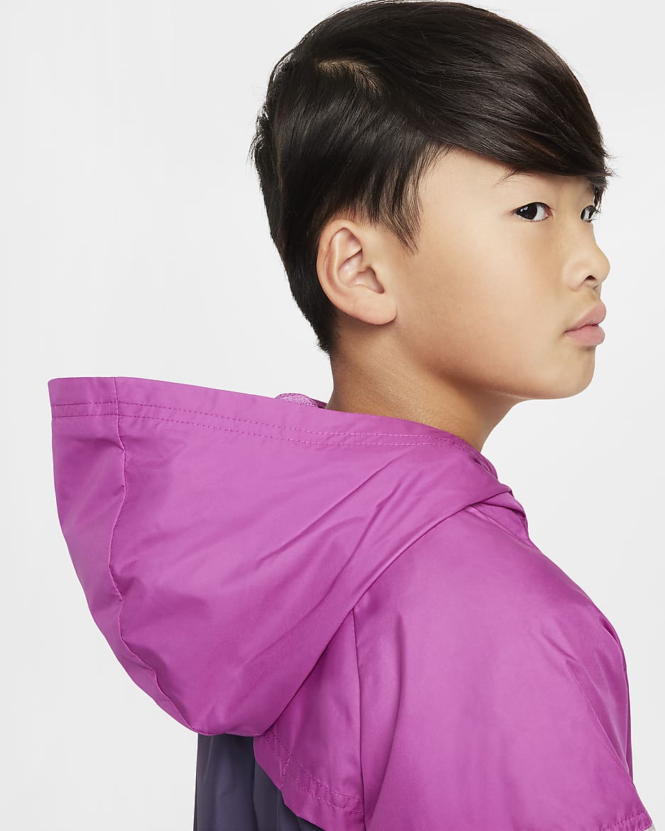 Nike Sportswear Windrunner Big Kids' Hooded Repel Jacket - Hot Fuchsia/Dark Raisin/Light Violet Ore/White