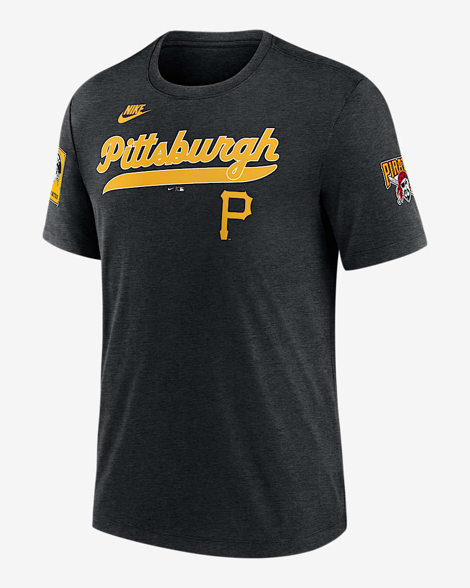 Playera Nike de la MLB para hombre Pittsburgh Pirates Cooperstown Eras - Negro jaspeado