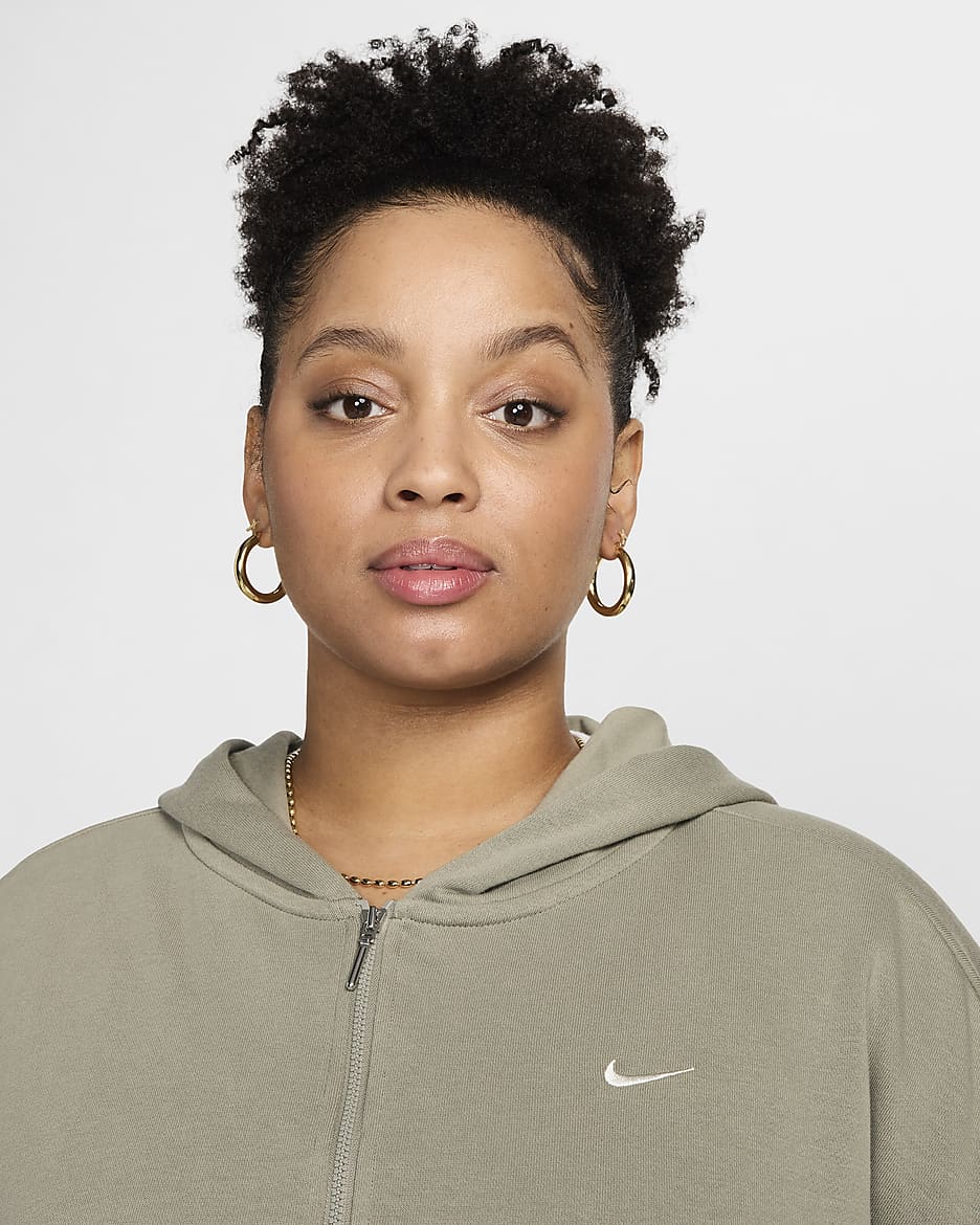 Nike Sportswear Chill Terry Women's Loose Full-Zip French Terry Hoodie (Plus Size) - Light Army/Sail