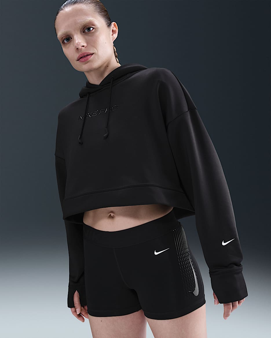 Dámská flísová mikina Nike Pro Therma-FIT s kapucí - Černá/Bílá