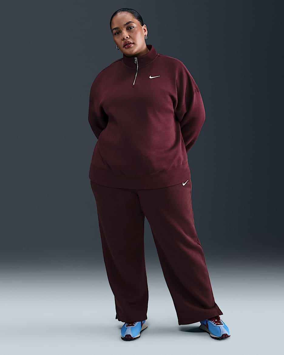 Nike Sportswear Phoenix Fleece Women's High-Waisted Trousers (Plus Size) - Burgundy Crush/Sail