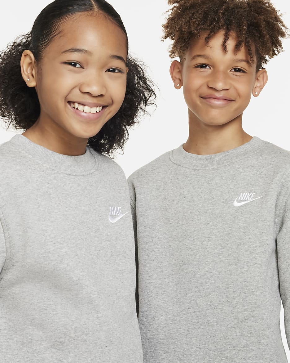 Nike Sportswear Club Fleece Older Kids' Sweatshirt - Dark Grey Heather/White