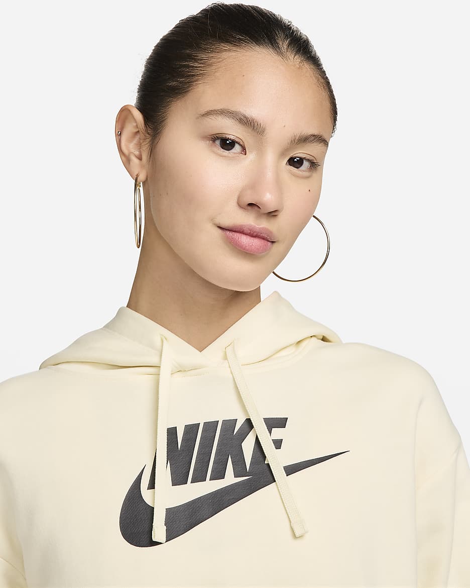 Nike Sportswear Club Fleece Women's Oversized Crop Graphic Hoodie - Coconut Milk/Black